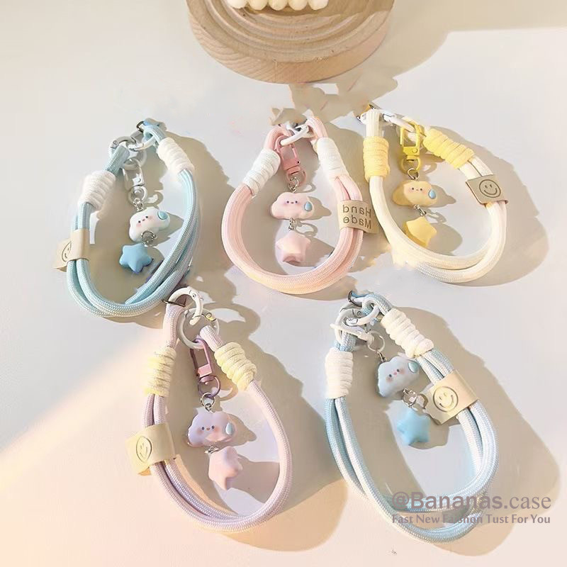 สีลูกกวาดน่ารักยิ้มดาวเมฆสทัลบลิงปลาโทรศัพท์แหวนโทรศัพท์เชือกเส้นเล็กที่สําคัญเชือกเส้นเล็กป้องกันอุปกรณ์โทรศัพ