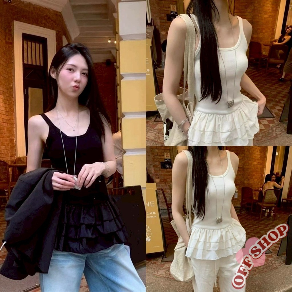 OFF SHOP  ใหม่ 2025 เสื้อกล้าม สายเดี่ยว มินิเดรส ไหมพรม ดีเทลแต่งปลายน่ารักสีพื้น’ J197 ราคา ถูกที่สุด ดีลบีเคเค