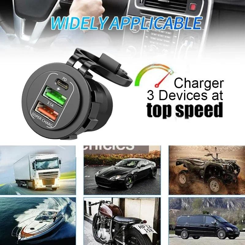 83W Max ชาร์จโทรศัพท์ซ็อกเก็ต 45W PD + QC3.0 Fast Charging 22.5W Dual USB + Type C Outlet 3 พอร์ตอะแดปเตอร์กันน้ํา 12 V-24 V - รูปที่ 2