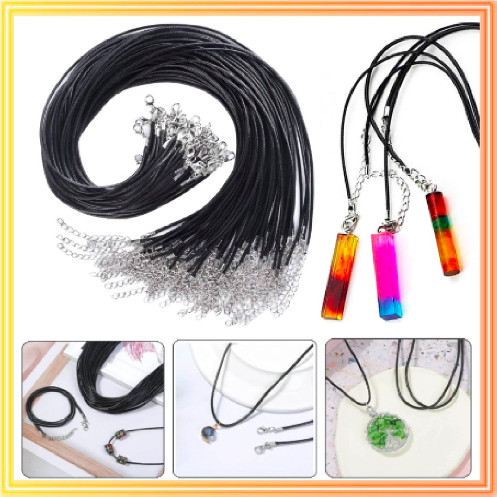 45 ซม.สร้อยคอขี้ผึ้งสีดํา 1.5 มม.สร้อยคอหนัง Gelang Leher สร้อยคอเชือก POH P0703