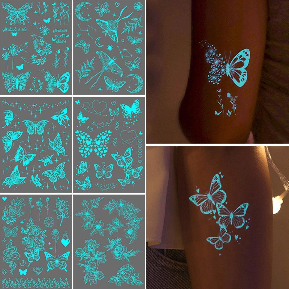 สติ๊กเกอร์รอยสักเรืองแสงในที่มืดสีขาว 1 ชิ้น, สติ๊กเกอร์แสงสีฟ้า Collarbone A3G0 Luminous K9R0