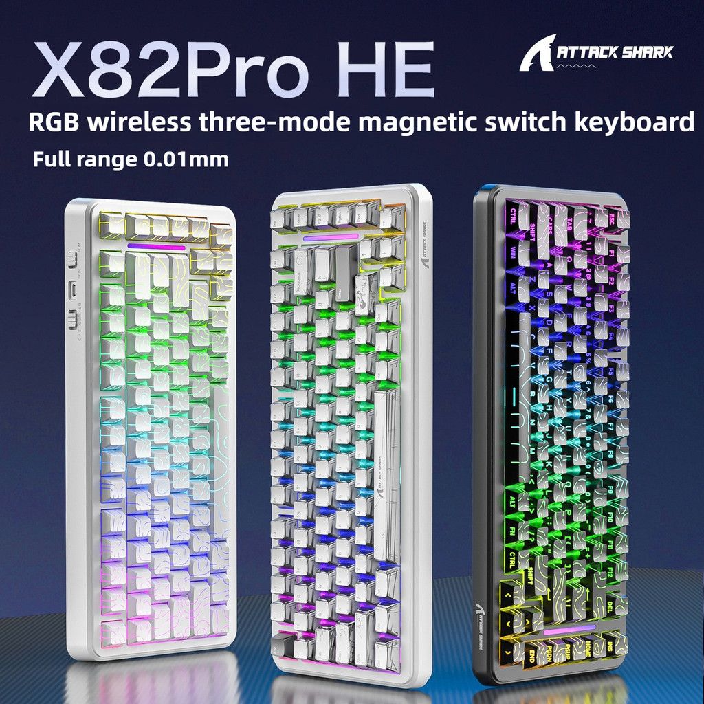 Attack Shark X82Pro HE คีย์บอร์ดสวิตช์แม่เหล็ก 3 โหมดไร้สาย 8K Polling Rate 0.1ms คีย์บอร์ดเกม RGB L