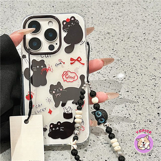 Graffitiแมวดําเคสโทรศัพท์สําหรับiPhone 16 16Pro 16Plus 16Pro Max 11 12 13 14Plus 15Pro XR XS Max 7 8Plusการ์ตูนฝาครอบโทรศัพท์ผู้ถือโซ่สาวBB
