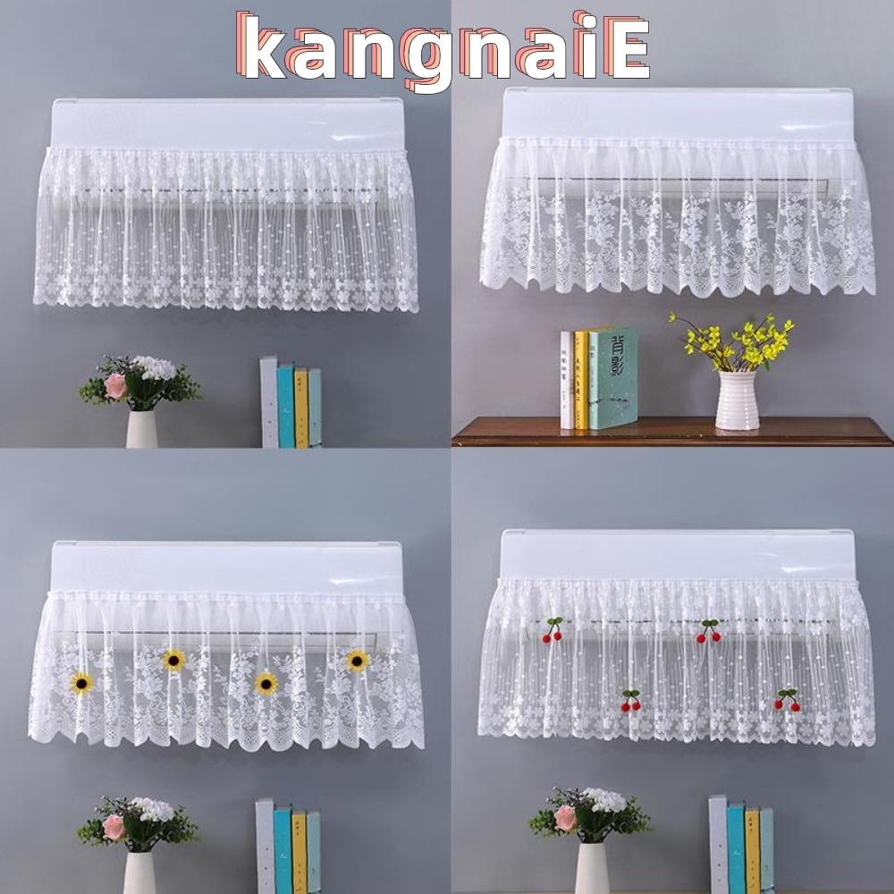 KANGNAI ฝาครอบกันฝุ่นเครื่องปรับอากาศ, ผ้ากันลมลูกไม้ฝาครอบเครื่องปรับอากาศ, ตกแต่งล้างทําความสะอาดได้ดอกไม้เย็บปักถักร้อยป้องกันโดยตรงเป่าเครื่องปรับอากาศผ้าม่านสากล