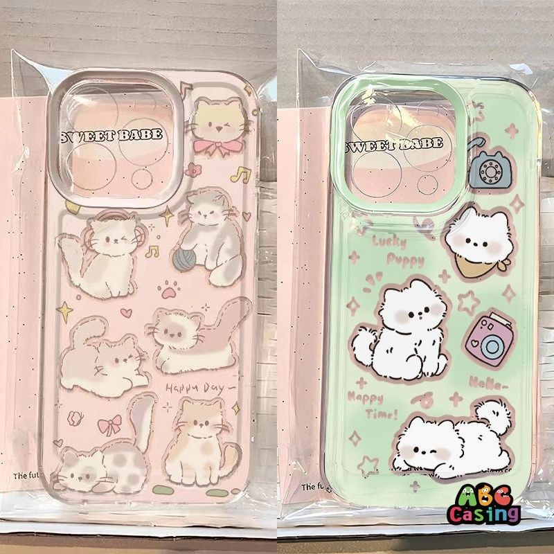 เคสโทรศัพท์สำหรับ IPhone 15 14 8 7 16 Plus 14 12 11 16 15 13 Pro Max XR X XS Max SE 2020 เคสใสคู่รักแมวน่ารักสดใส