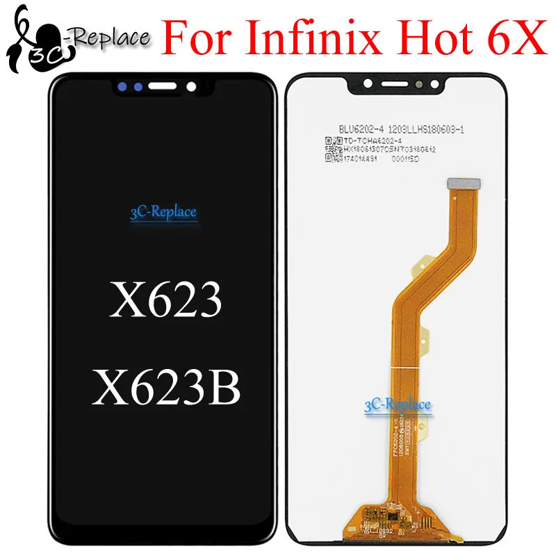 6.2 นิ้วสีดําสําหรับ Infinix Hot 6X X623 X623B จอแสดงผล LCD Touch Screen Digitizer แผงประกอบอะไหล่