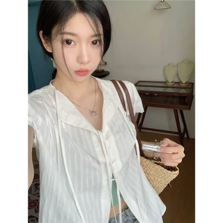 Veewink พร้อมส่งจากกทม เสื้อลําลองเสื้อเย็บผ้าด้านหน้าผูกธรรมดาสําหรับผู้หญิง สวย น่ารัก ใส่แล้วหุ่นสวย