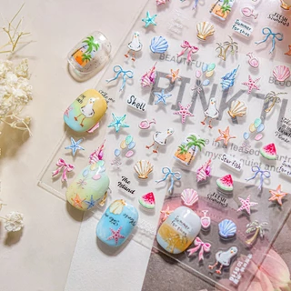 HAMA เล็บนูนสติกเกอร์เล็บขายส่งฤดูร้อน Ocean Beach Shells ผลไม้สตรอเบอร์รี่ Apple เด็กตกแต่งเล็บสติกเกอร์ Decals