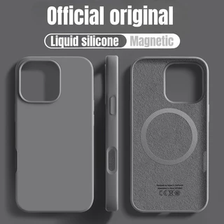 หรูหราซิลิโคนเหลวแม่เหล็กเคสโทรศัพท์ สําหรับ iPhone 16 16E 15 14 13 12 11 Pro Max 16 Plus สีทึบกันกระแทกกันชนนุ่มปก
