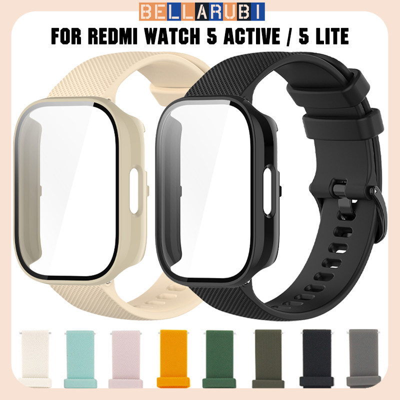 กรณีแก้วนิรภัย + สายซิล for Redmi Watch 5 Active/Redmi Watch 5 Lite พร้อมฝาป้องกันหน้าจอฟิล์ม 22 มม ยางปล่อยอย่างรวดเร็ว