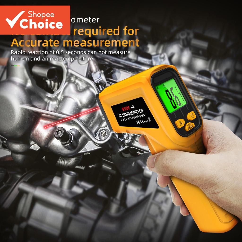 BSIDE เครื่องวัดอุณหภูมิอินฟราเรด -50~530°C เครื่องวัดอุณหภูมิเลเซอร์แบบไม่สัมผัสดิจิตอล วัดอุณหภูมิอุตสาหกรรม