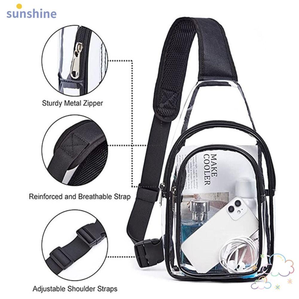 SSUNSHINE กระเป๋าสะพายข้าง,กระเป๋าคาดหน้าอก PVC กันน้ํา,กระเป๋าสะพายไหล่ความจุขนาดใหญ่ลําลองแบบใสทนทานกีฬากลางแจ้ง