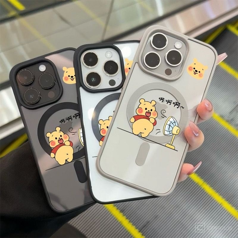 เคสแม่เหล็ก Summer Breeze Bear สำหรับ iPhone 16 Pro Max 15 14 16 Plus 15 Pro 13 12 11 เคสโทรศัพท์ 14 Pro 15/11 Pro Max ด้านหลังแข็งโปร่งใสป้องกันรอยนิ้วมือ