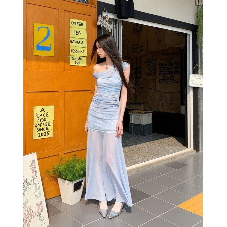 เซ็กซี่สาวเผ็ดไมโครโปร่งด้านบนความปรารถนาบริสุทธิ์เสื้อแขนกุดสำหรับหดตัวเอวและโชว์บาง - ชุดห่อสะโพก 2025