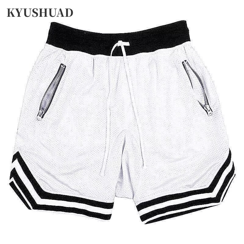 KYUSHUAD บาสเกตบอลสั้นเข็มขัดกระเป๋าซิปกีฬากางเกงขาสั้น