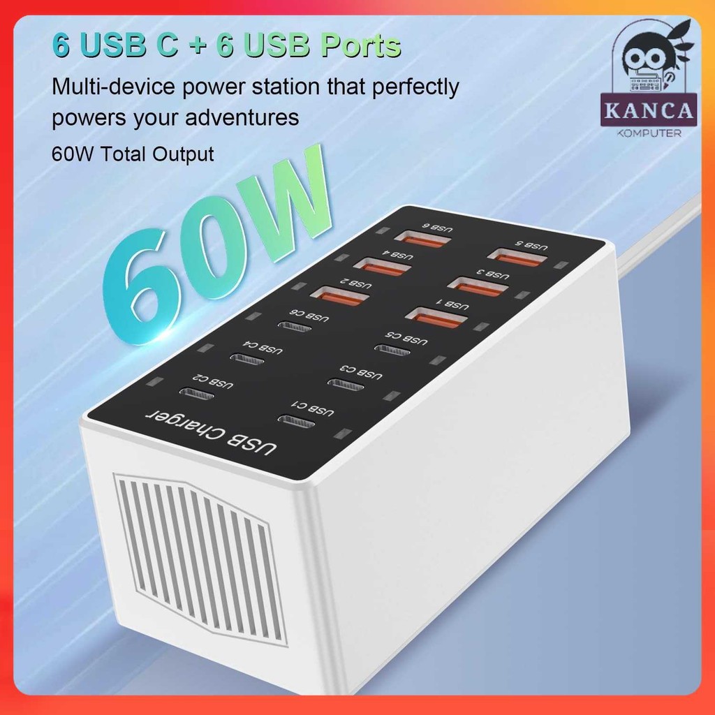 KANCA BANGGOOD USB Hub Charger 12 Multi Port Type C 5V/2.4A 60W EU Plug - YC-A6