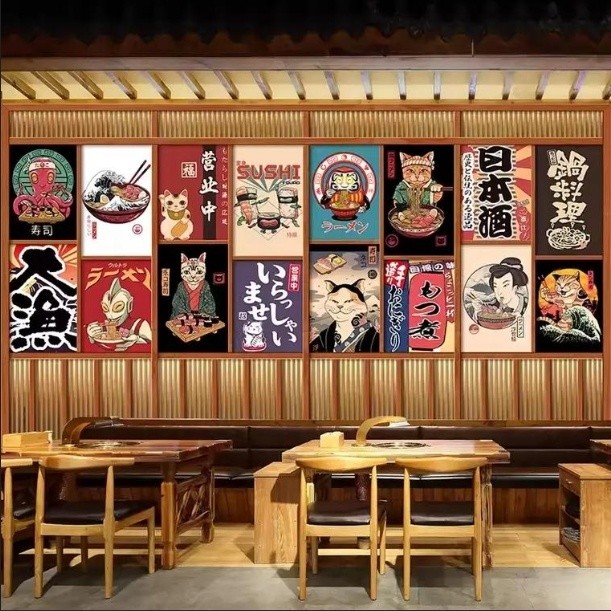 ที่กําหนดเองญี่ปุ่นอาหารร้านซูชิร้านอาหารผนังกระดาษ 3ง โฮมสเตย์ อิซากายะ อุตสาหกรรมตกแต่งพื้นหลังกาวในตัวภาพจิตรกรรมฝาผนังวอลล์เปเปอร์สติก