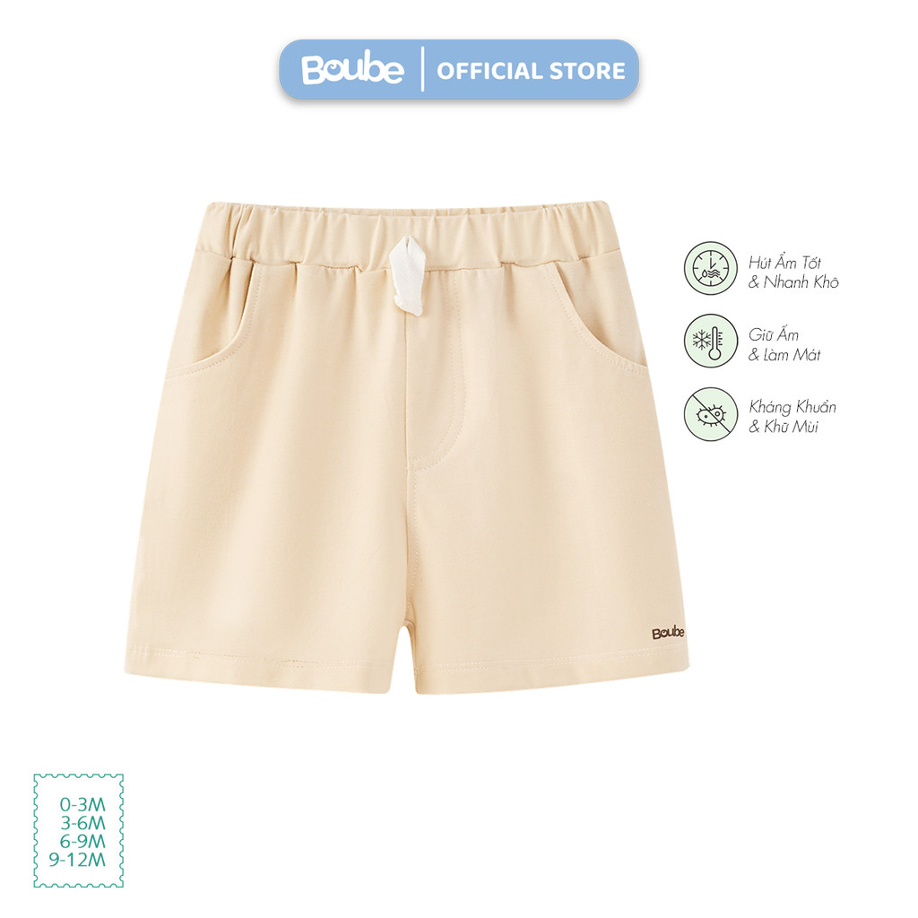 กางเกงขาสั้นสีเบจสําหรับเด็กแรกเกิดและเด็กชาย โบube ผ้าคอตตอนออร์แกนิคสุดเท่