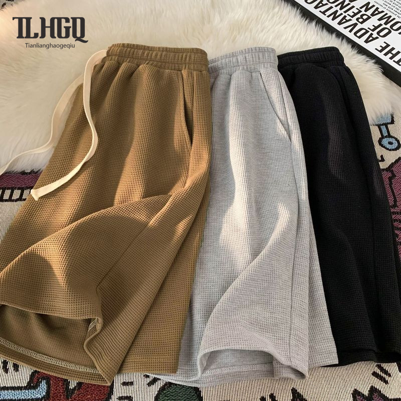 TLHGQ กางเกงวาฟเฟิลขาสั้นผู้ชายทรงหลวมสำหรับกีฬาฤดูร้อนและกิจกรรมชายหาด