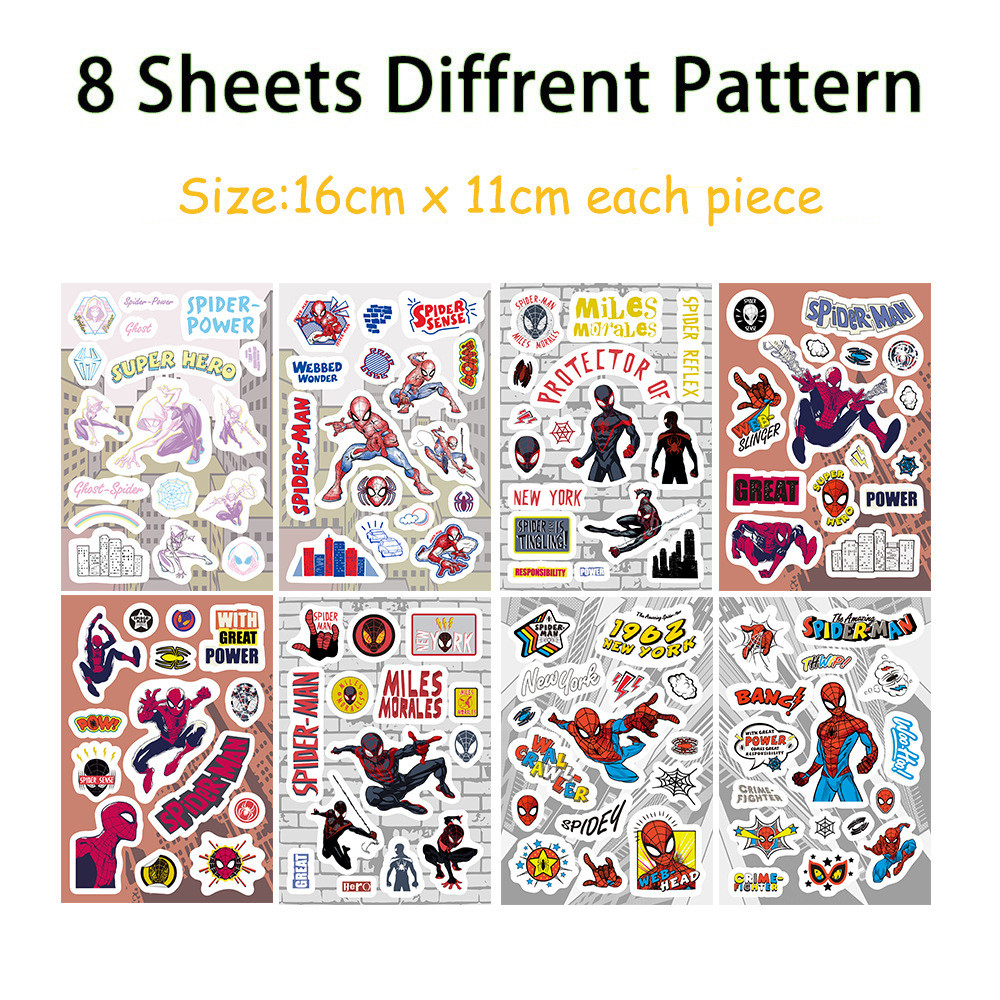 สติ๊กเกอร์สเก็ตสไปเดอร์แมน (8 ชิ้น) - อุปกรณ์ตกแต่งหมวกกันน็อค - Murah & Keren
