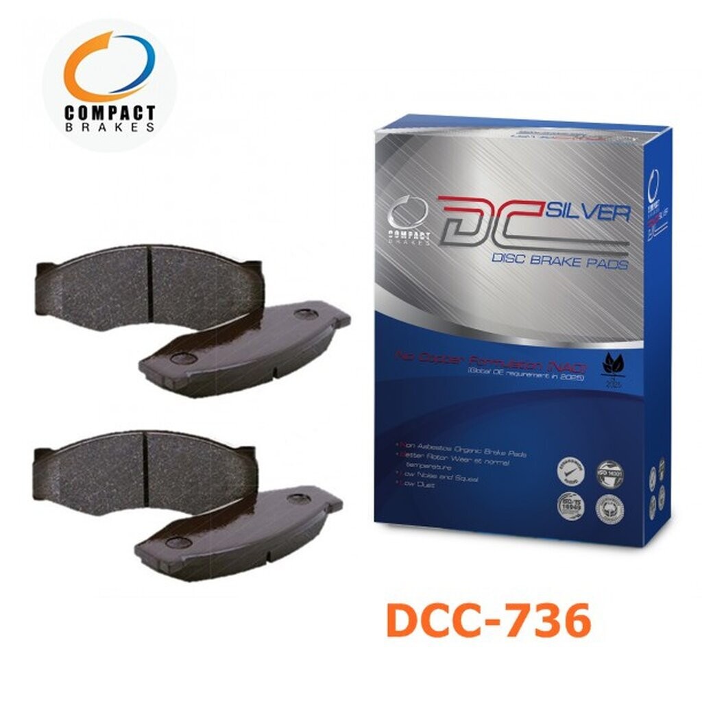 ผ้าเบรคหน้าสำหรับ TOYOTA VIGO(วีโก้) 4x4 ตอนเดียวปี2008-14/ PRE-RUNNER 2WDปี2011-14, รีโว่ตอนเดียว 4x4ปี 2014-18 DCC-736