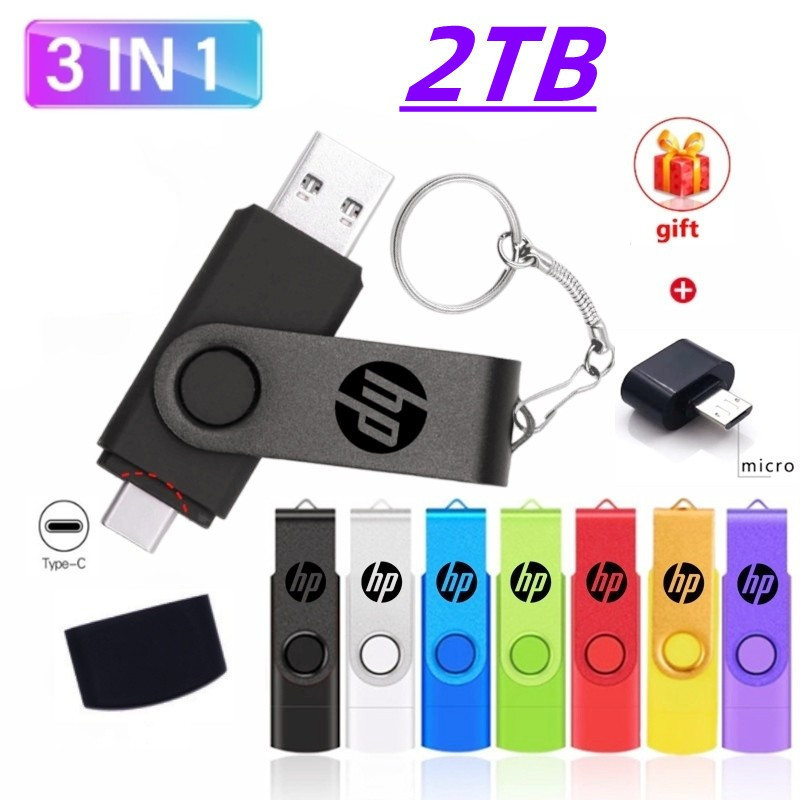 HP 2TB แฟลชดิสก์ 3-IN-1 USB Micro Type-c OTG แฟลชไดรฟ์ 1TB 512gb 256gb 128gb 64gb 32gb 16gb Pendrive
