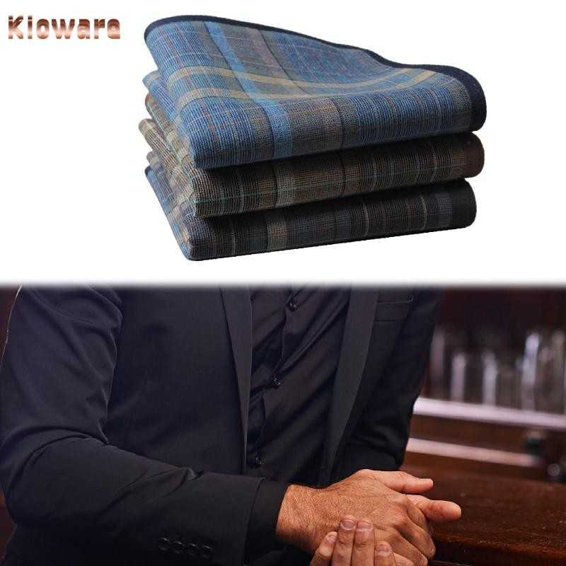 [Kloware] ผ้าเช็ดหน้า 3 ชิ้นสําหรับผู้ชาย ผ้าฝ้ายลายตารางหมากรุก ขนาด 40 ซม. Pocket Squares