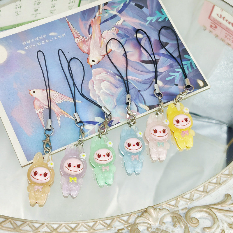 ห่วงโซ่โทรศัพท์จี้ลาบูเรืองแสงน่ารัก