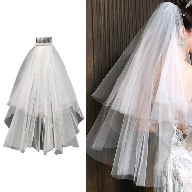 QQ * เจ้าสาว Layered Veil Headpieces กับ Bowknot ดอกไม้ Trim งานแต่งาน Tulle ฮาโลวีน Veil