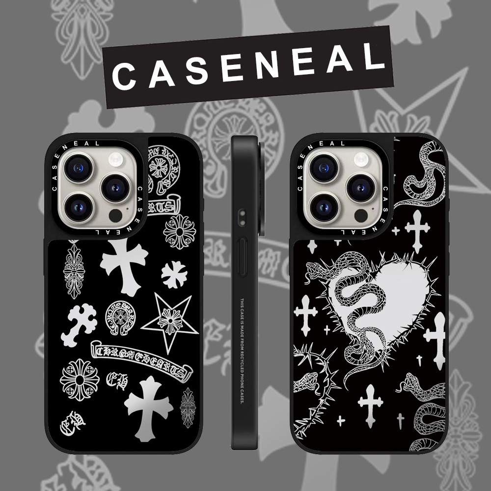 CASENEAL Graffiti cross งูสีดํากระจกFaceสําหรับiPhone 16 Pro Max 15 Plus 14 ProMax 13 12Pro 11 โทรศัพท์กันกระแทกSoft Edge Hardป้องกันกรณี