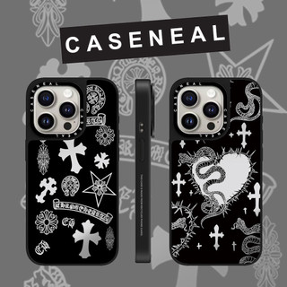 CASENEAL Graffiti cross งูสีดํากระจกFaceสําหรับiPhone 16 Pro Max 15 Plus 14 ProMax 13 12Pro 11 โทรศัพท์กันกระแทกSoft Edge Hardป้องกันกรณี