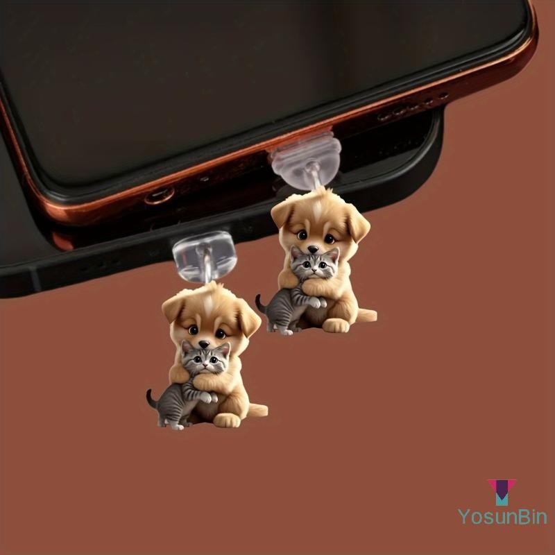 YosunBin] ปลั๊กกันฝุ่นสัตว์แบนอะคริลิค 2D สําหรับขั้วต่อ Iphone และ Type-C ปลั๊กกันฝุ่นจี้แขวนตกแต่งใหม่