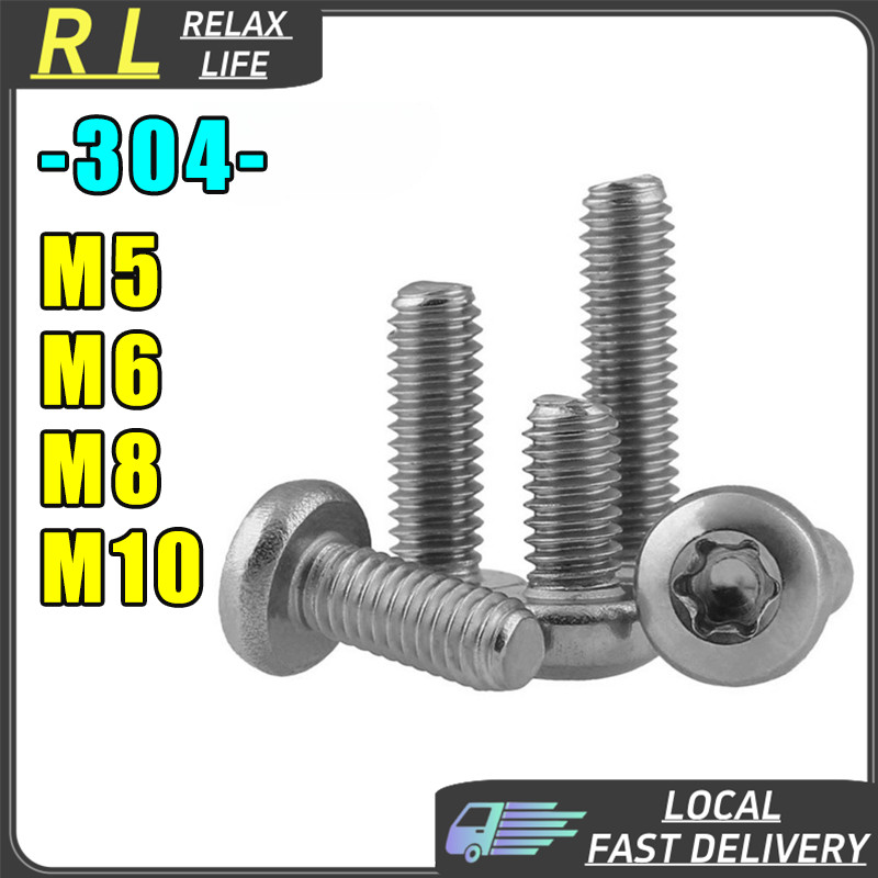 [RL] M5 M6 M8 M10 Torx สกรู Pan หัวกลม Allen สกรูกุญแจสลักเกลียวความปลอดภัย Hex ซ็อกเก็ต 304 สแตนเลสสําหรับ T Spanner