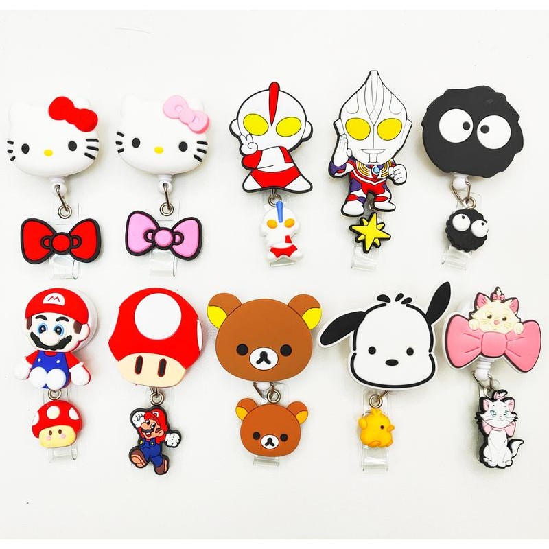 Doledo Ready Stock Retractable Badge Easy Pull Buckle Pendant Kumamon Ultraman Dumbo Little Briquettes kt Cat