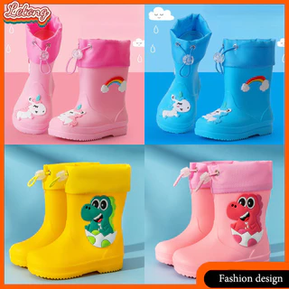 🎀LeTong🎀เด็กรองเท้าฝนเด็กชายและเด็กหญิงลื่นลูกปัดรองเท้าฝนกันน้ำ