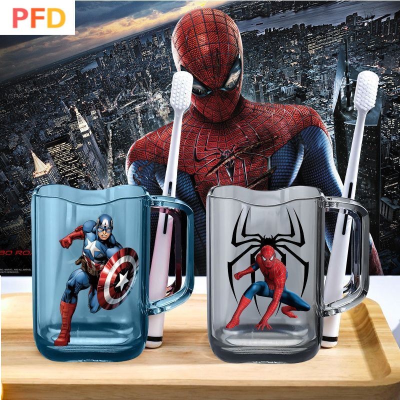 Spider-Man มนุษย์แมงมุม ถ้วยน้ําการ์ตูนน้ํายาบ้วนปากถ้วยครัวเรือนถ้วยน้ําพลาสติกถ้วยล้างฟันเด็ก