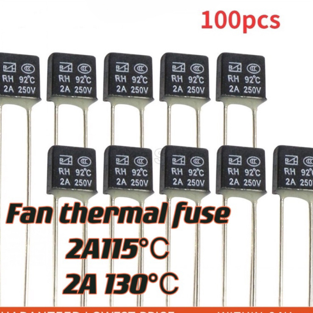 100 ชิ้นฟิวส์ความร้อน 2A 250V RH115 RH120 RH125 RH130 RH130 RH135 RH140 RH145 RH150℃ มอเตอร์พัดลมมอเ