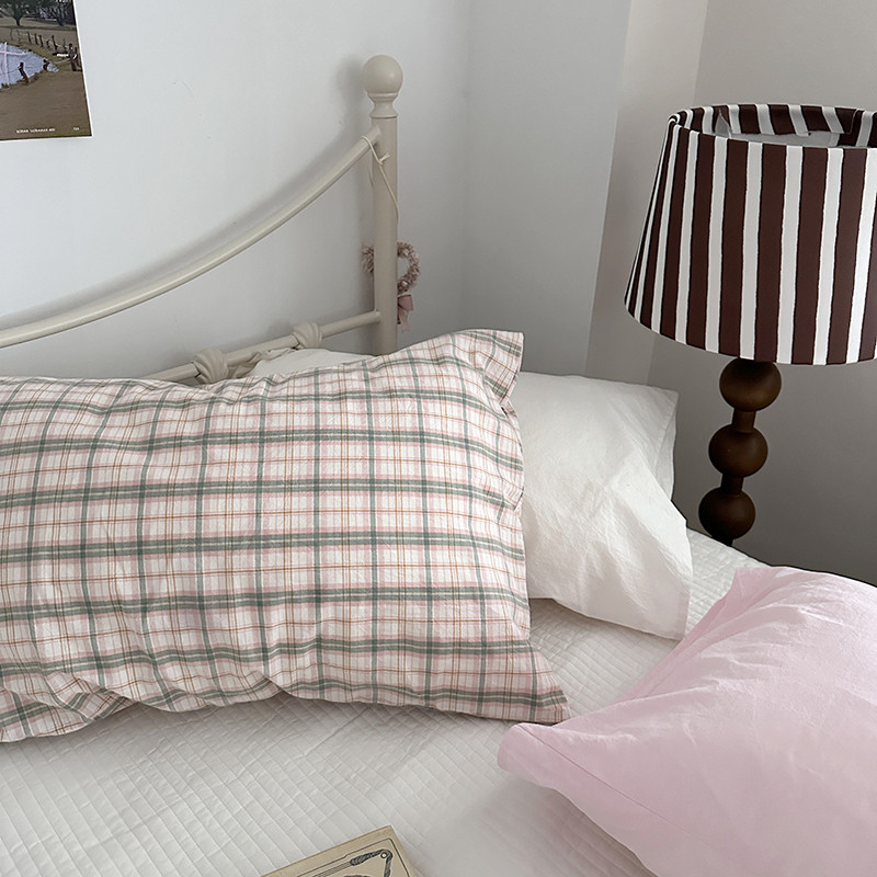 ตารางสีชมพูและสีเขียว ผ้าฝ้ายแท้คุณภาพสูง Super Soft 800TC pillowcase ปลอกหมอนผ้าฝ้ายหวีผ้าฝ้าย 100% ราคา ถูกที่สุด ดีลบีเคเค แกลเลอรีภาพที่ 2