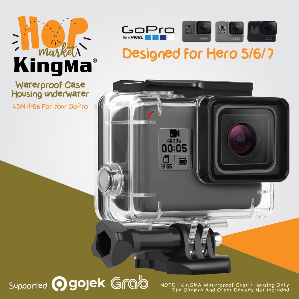 KingMa Original เคสกันน้ําใต้น้ํา 45M สําหรับ GoPro Hero 5 / 6 / 7 สีดํา / Go Pro 2018