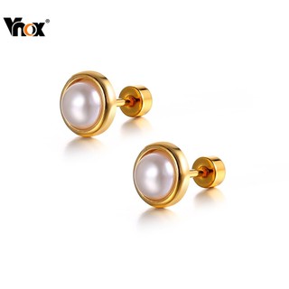Vnox Gold Pearl Earring,Pearl Stud Earring,Stainless Steel Gold Plated Stud Earring for Women Girls
