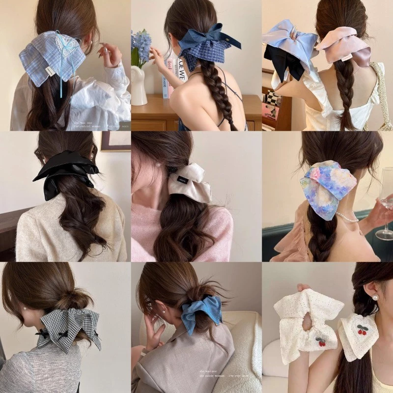 ผู้หญิง Elegant Bowknot Square เชือกผมผม Scrunchies เครื่องประดับผม