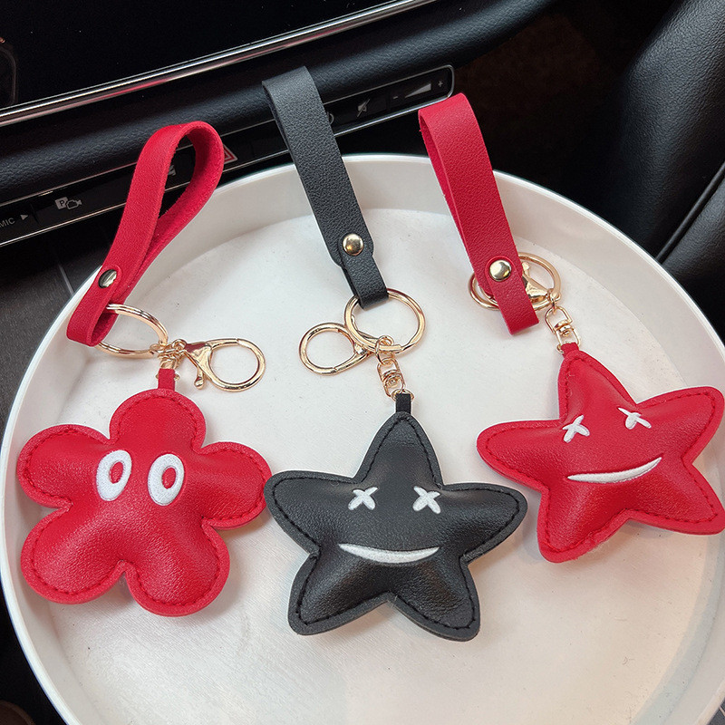 Cute Leather Starfish Keychain Pendant Creative Facial Expression Bag Five-Pointed Star Lady Purse A