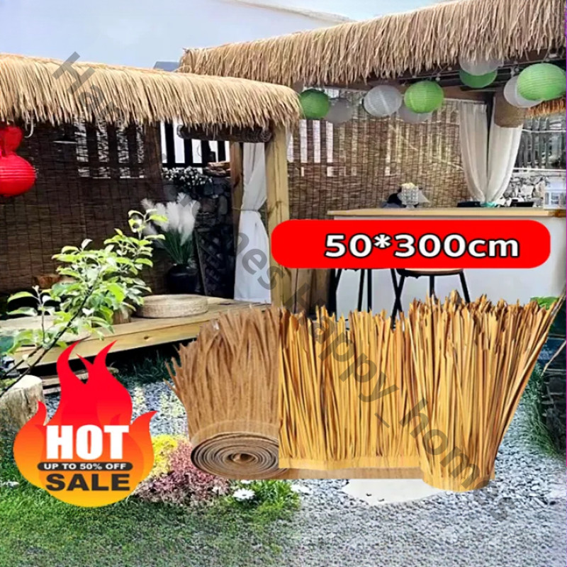 ฟางปลอม หลังคาหญ้าเทียม สารหน่วงไฟ กันน้ำ ขนาด50*300cmแผงจําลองฟางหลังคา สําหรับตกแต่งหลังคาฟาร์มเห็ดหรือรีสอร์ทแต่งคาเฟ