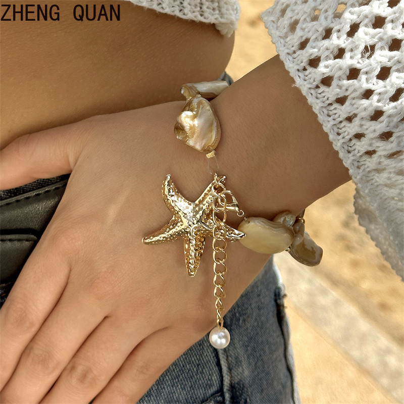 สร้อยข้อมือปลาดาวโอ้อวดจี้ไม่สม่ําเสมอสร้อยข้อมือผู้หญิง โบโฮ เครื่องประดับชายหาดแฟชั่นของขวัญวันหยุด