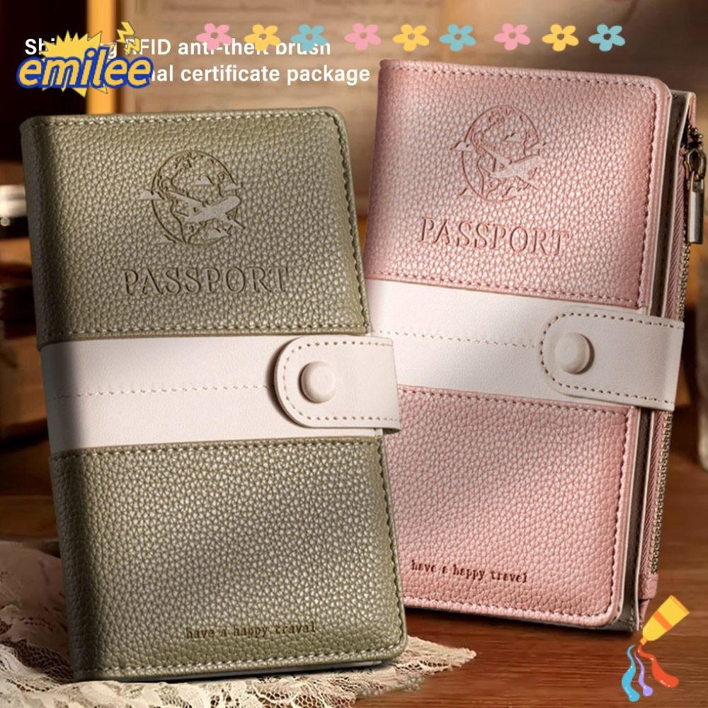 EMILEE ตัวป้องกันหนังสือเดินทาง, หนัง PU Multi-Function RFID Passport Cove, Creative กันน้ํา Ultra-thin ธุรกิจเอกสารแพคเกจผู้ถือหนังสือเดินทางผู้หญิงผู้ชาย
