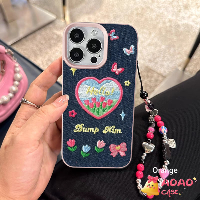 เคสไอโฟน11 สำหรับ iPhone 13 11 15 14 16 12 Pro Max 7Plus XR 15 8 7 14 Plus XS X Max ทิวลิปหวานโรแมนติกชอบกำไลนุ่มปกอ่อน