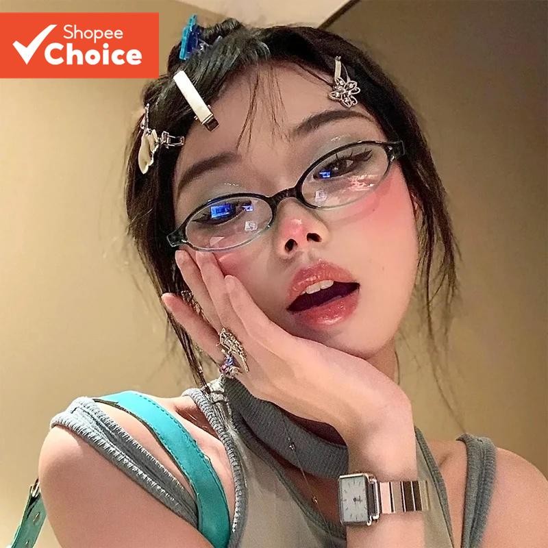 Y2K Retro Blue-Green Oval Glasses - แว่นตากรอบเล็กสําหรับผู้หญิงแฟชั่นอินเทรนด์
