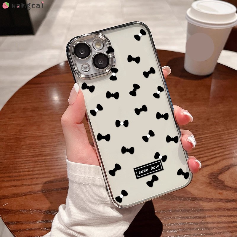 สําหรับ iQOO 12 Pro 7 U5x U3 U3x U1 U1x iQOO12 เคสโทรศัพท์สีดํา Bowknot Bow Tie Label น่ารักหรูหราชุ