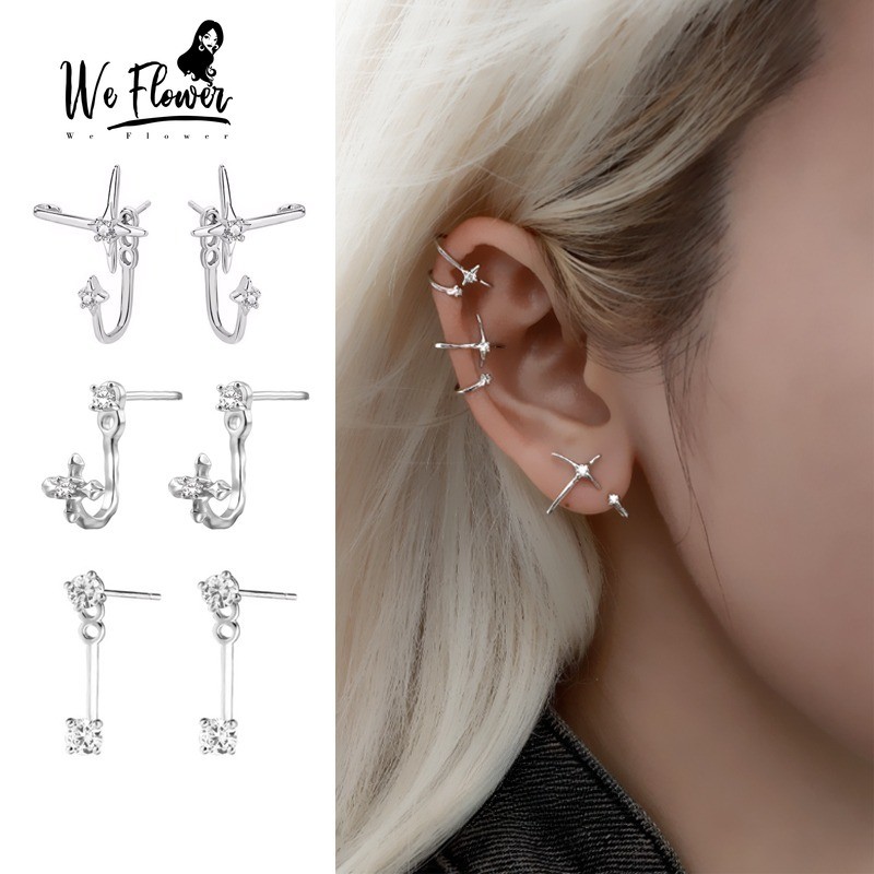 เราดอกไม้เย็นหวานส925เงินคริสตัลข้ามตะขอเจาะต่างหูสำหรับผู้หญิงและผู้ชายแฟชั่นหูกระดุมเครื่องประดับเป็นของขวัญ