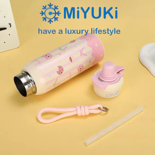 MiYUKi กระติกน้ําร้อน 600 มล. ลายการ์ตูนน่ารัก ไร้ BPA พร้อมหลอด จัดส่งจากกรุงเทพฯ
